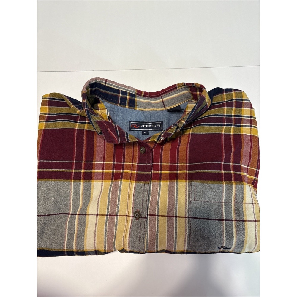 Roper Boys XL (14-16)Western Shirt CowboyRed Plaid Long Sleeve Button Down Youth